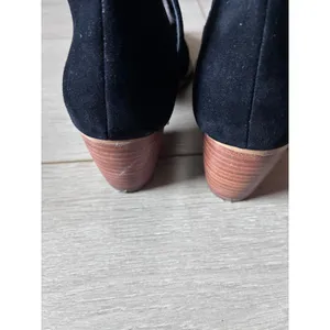 BP Black Woven Laser Cut Ankle Booties Pointed Toe Block Heel Size 5M thumbnail 5