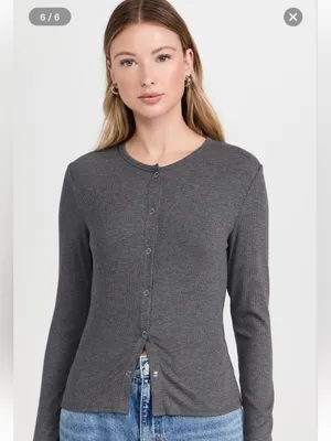 REVOLVE LNA Gabriella Ribbed Snap Henley Dark Heather Grey Size Small thumbnail 2