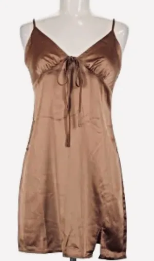 Mimosa Silky Slip Mini Dress In Milk Chocolate Brown Size M - NWT thumbnail 1