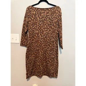 Lauren Ralph Lauren Leopard Print Sheath Dress Brown Tan Cotton Knit Size L thumbnail 3
