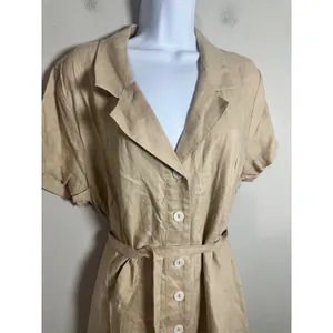 Quince 100% European Linen Button Front Belted Midi Shirt Dress Sand Beige L thumbnail 5