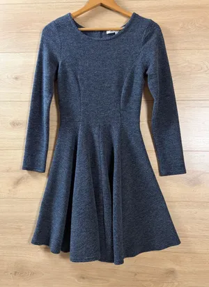 Collective Concepts Long Sleeve Fit-and-Flare Dress in Charcoal Gray thumbnail 1
