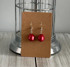 NWT Gorgeous Pearled Red Faux Fresh Water Pearl Bead Drop Earrings thumbnail 6