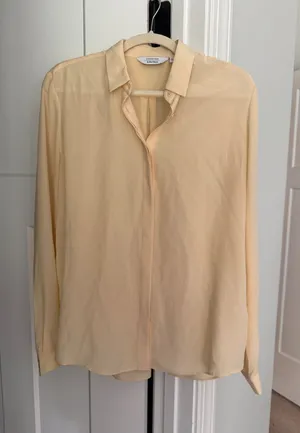 & other stories butter yellow shirt silk‎ long sleeve button up top thumbnail 1