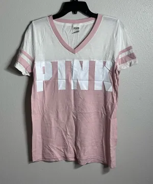 PINK Victoria’s Secret Women White/Pink Top Shirt Size Small.‎ thumbnail 1