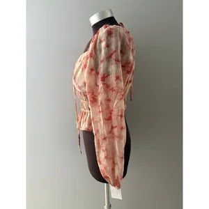 Dizzy Lizzy Blouse M Red Pink Smocked Milkmaid Peasant Boho Festival Hippie New thumbnail 3