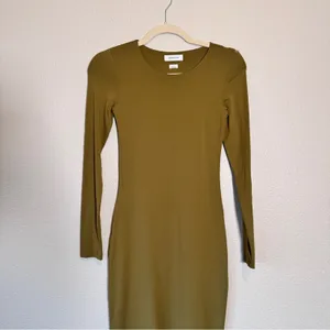 Babaton Green Long Sleeve Bodycon Midi Dress Womens S Fall Casual Aritzia Modest thumbnail 3