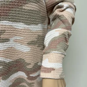 American Eagle Long Sleeve Oversized Peach Camo Waffle Knit Top size XS thumbnail 3