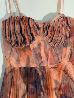 Hutch Floral Pleated Tulle Sweetheart Maxi Dress in Pink and Purple thumbnail 15