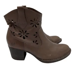 Born Ivy Brown Leather Floral Laser Cut Out Ankle Boots‎ Womens 7 EU 38 thumbnail 1