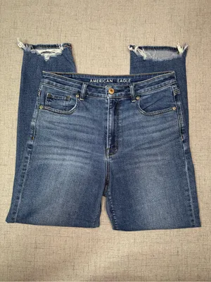 American Eagle High Rise Mom Jeans Distressed Stretch Cropped Tapered Ankle 6 thumbnail 5