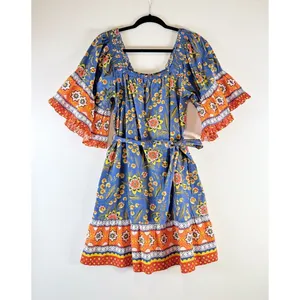 JOIE Dress Blue Chloris Mini Floral Off Shoulder Fit Flare Prairie Boho Medium thumbnail 2