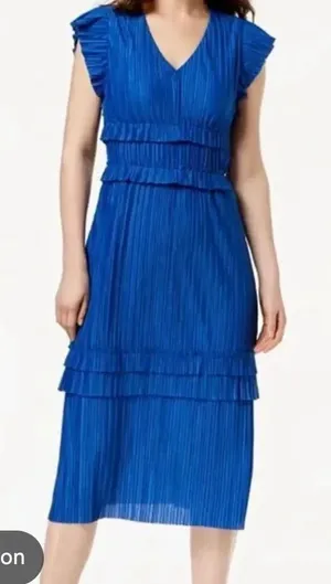 Taylor blue ruffled vneck midi dress 8 thumbnail 1
