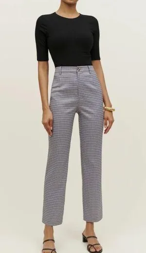 Reformation Franklin Pant Light Blue Check Plaid Print NWT Size 6 thumbnail 1