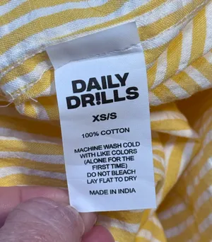 Daily Drills Seersucker Boxy Button Down Shirt Yellow White XS/S thumbnail 5