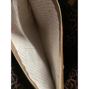 Steve Madden Cognac Brown‎ Pebbled Tote Bag Leopard Print Lining Embossed Logo thumbnail 2