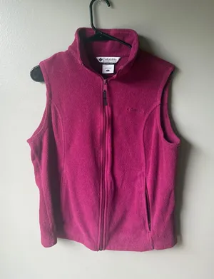 Columbia Fleece Vest Women’s Large Full Zip Pink Outdoor Hiking Layer thumbnail 1