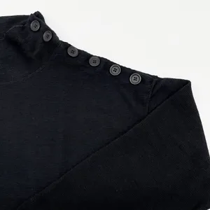 Max Studio Womens Top‎ L Black Mock Neck Button Sleeve Minimalist Quiet Luxury thumbnail 7