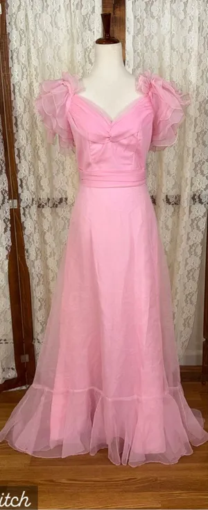 Pretty Vintage 1970s Pink Ruffle Union Made Prom/Bridesmaid Gown thumbnail 1