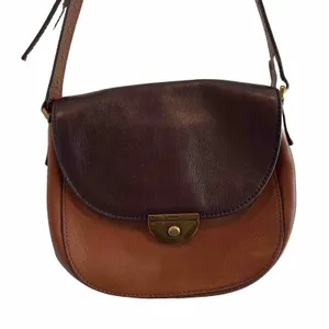 EUC FOSSIL Cognac Two Tone Brown Leather Crossbody Snap Closure Saddle Bag Purse thumbnail 1