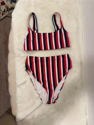 Show Me Your MuMu swim suit Red, Blue & White Striped Scoop Bikini Set thumbnail 2