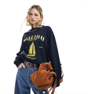 ASOS Malibu Yacht Club Graphic Sweatshirt XS Navy‎ thumbnail 2