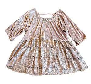 Free People Burnout Top Shirt Pink Blouse Crushed Velvet Flowy Tiered Size Small thumbnail 1