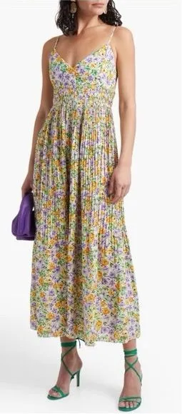 NICHOLAS susan Maxi Dress Whistledown Floral pleated wedding guest linen formal thumbnail 1
