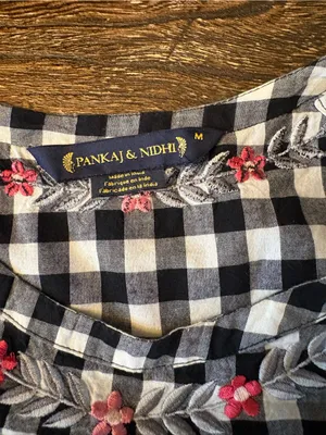 Anthropologie Panknj & Nidhi Tunic Women Medium Black Gingham Red Floral Peplum thumbnail 6