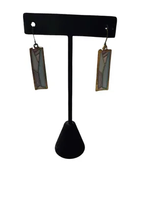 NWT Modernist‎ Mixed Metal Geometric Bar Drop Earrings Green & Peach Enamel thumbnail 3