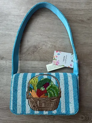 Handcrafted in India Blue Striped Vegetable Beaded Bag Viral TikTok NWT thumbnail 2