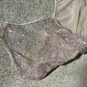Sequin Festival Mesh Medallion Bodysuit Women M Gold Sheer Sleeveless thumbnail 6