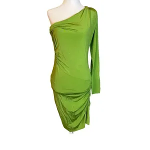 Atlein Collective One Shoulder Dress in Green XLarge Womens Jersey Mini thumbnail 5
