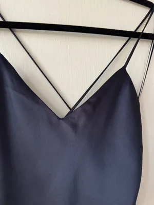 Topshop Navy Blue Satin Style Mini Slip Dress thumbnail 4