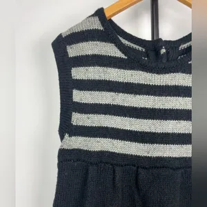 LUX Black Gray‎ Striped Knit Empire Waist Sleeveless Babydoll Sweater Dress thumbnail 4