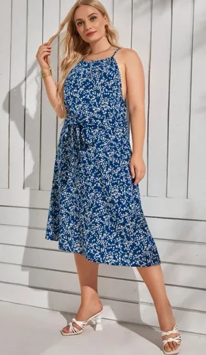 Plus Ditzy Floral Belted Cami Dress thumbnail 1