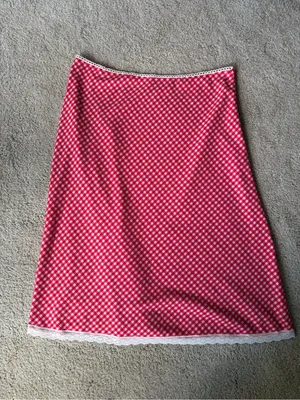 Princess Polly red and white red check gingham boho lace midi skirt size US 10 thumbnail 2