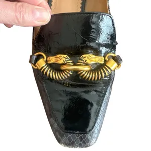 Tory Burch Jessa Horsehead Loafers Snake Patent Leather Black Gold 8.5 thumbnail 10