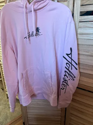 Hollister Light Pink French Terry Hoodie with Black Script Large thumbnail 1