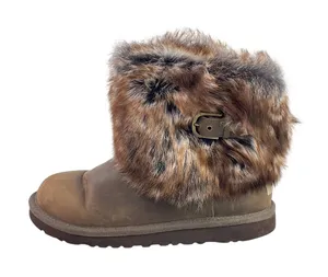 UGG Ellee Kids Brown Faux Fur Leather Buckel Strap Round Toe Ankle Boots Size 5 thumbnail 1