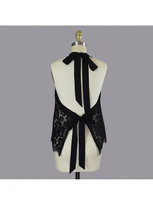 Intermix Y2K boho 90s 2000s black emo goth lace haulter cami tank top size xs thumbnail 3