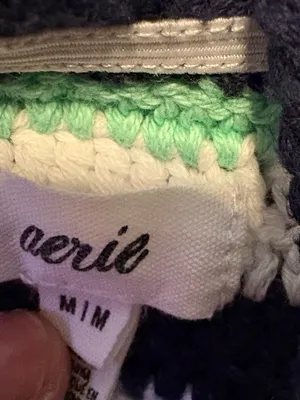 aerie Crochet Stripe Tie-Back Bralette in Navy, White, Mint & Light Blue thumbnail 3