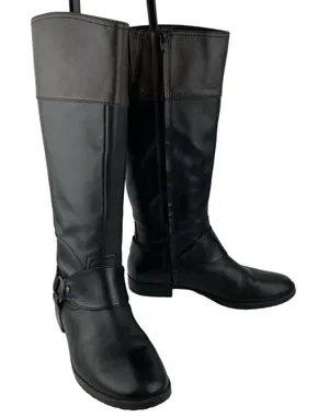 Ralph Lauren Sulita Harness Riding Boots Size 8‎ Black Brown Leather Knee High thumbnail 1