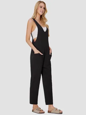 Exlura NEW High Roller Denim Bib Jumpsuit Loose Sleeveless Baggy Overalls Pockets M thumbnail 3