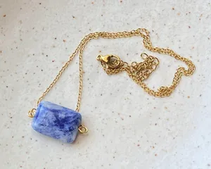 Handmade square stone boho simple statement necklace🌀💙 thumbnail 4