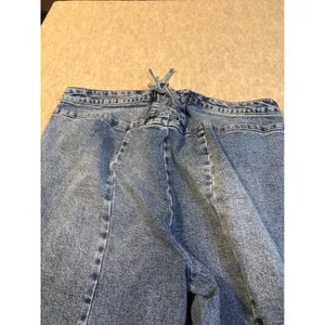 Arula Blue Lace Up Back Flare Jeans Frayed Hem Medium Wash Size 14 thumbnail 4