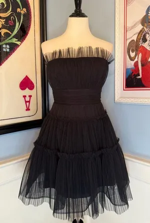 NWT Black BCBGMaxAzria Strapless Tiered Tulle Mini Dress Sz 12 thumbnail 1