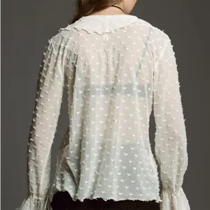 By ANTHROPOLOGIE Long-Sleeve Clip Dot Sheer Textured Blouse Women's Size Medium thumbnail 3