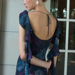 Rotate Purple Chiffon Slip Maxi Dress SIZE 2 Ruffle Formal Party Watercolor $430 thumbnail 5