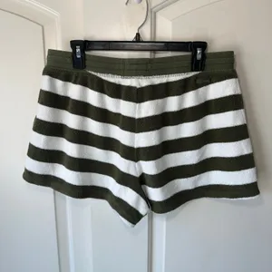 Outerknown High Tide Striped Terry Shorts Green White‎ Lounge Organic Cotton L thumbnail 3
